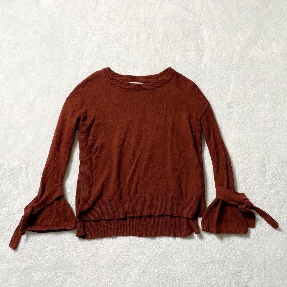 Madewell tie cuff pullover knit sweater oversized maroon red brown size xs